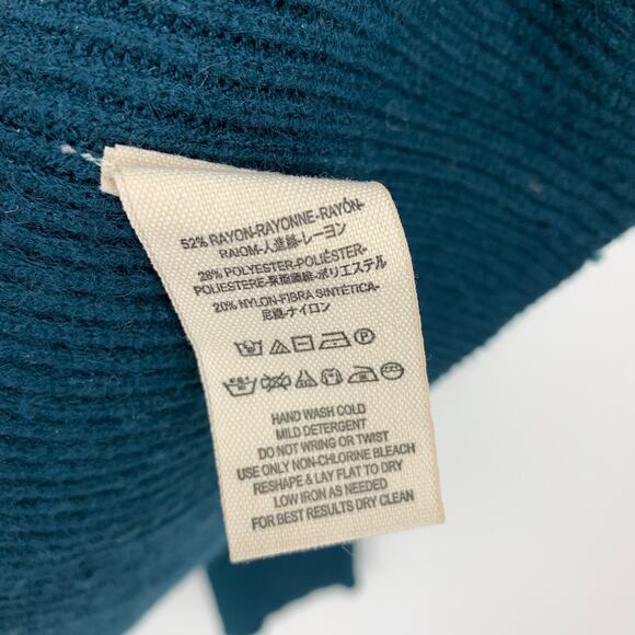 Free People Cowl Neck Sweater Womens Size Medium Dark Blue Rib Knit Long Sleeve - Picture 6 of 6